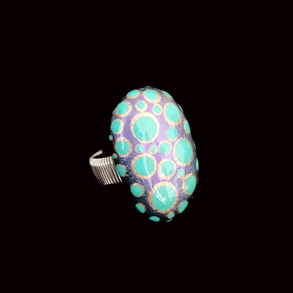 Hand Painted Iridescent Blue Statement Ring. - Picture 2 of 10
